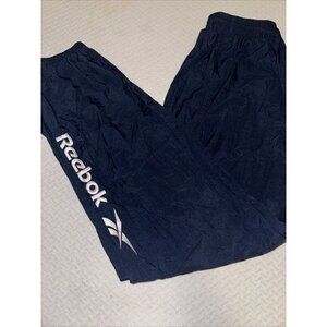 Reebok Mens Large Spell Out Big Logo Cuffed Nylon Joggers Pants 90s Vintage